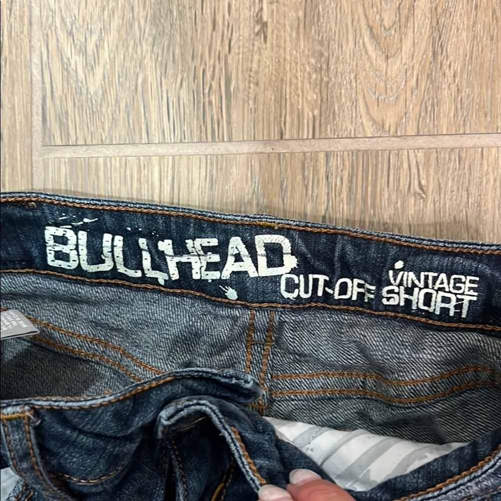 Bullhead Dark Blue Distressed Denim Jean Shorts - Picture 6 of 10